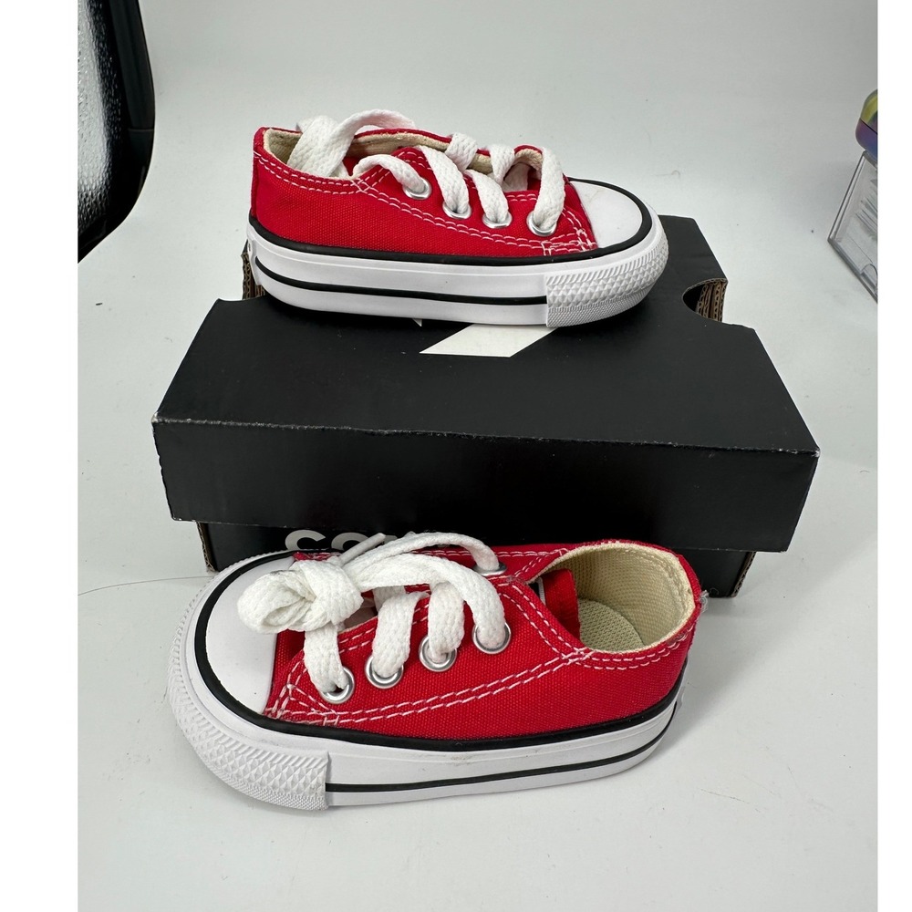 Converse Chuck Taylor All Star Ox Infant Red Canvas Low Sneakers 7J236 Size 2
